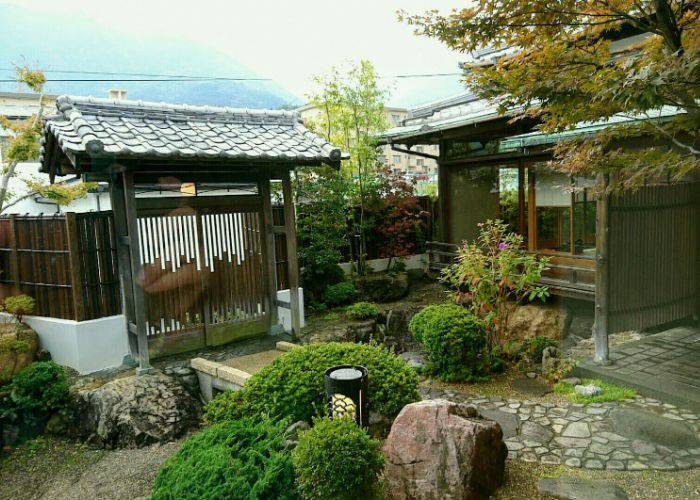 The traditional Japanese garden exterior of Oryori Hatano.